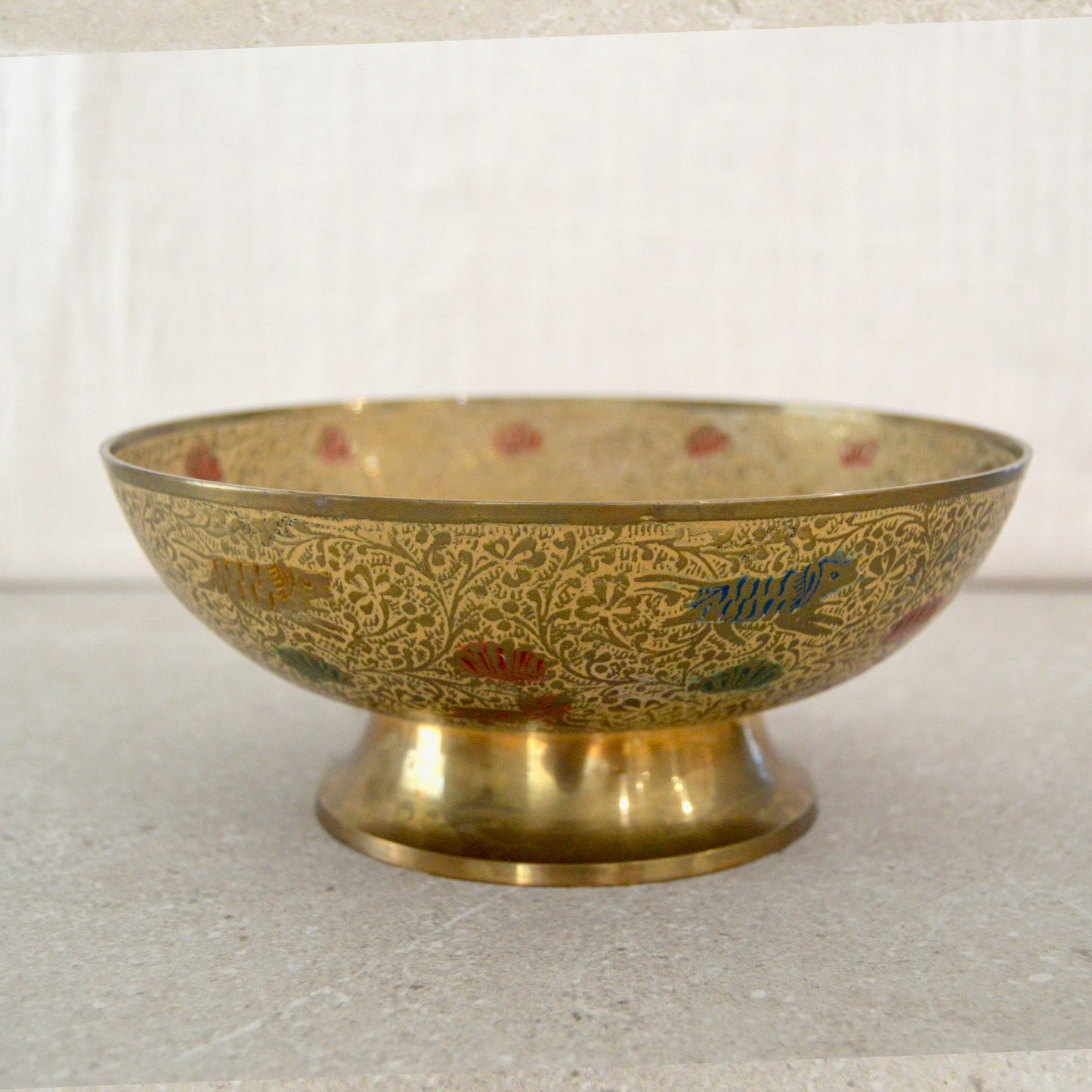 Vintage Enamel Painted Kalarambh Brass Bowl (1960s)