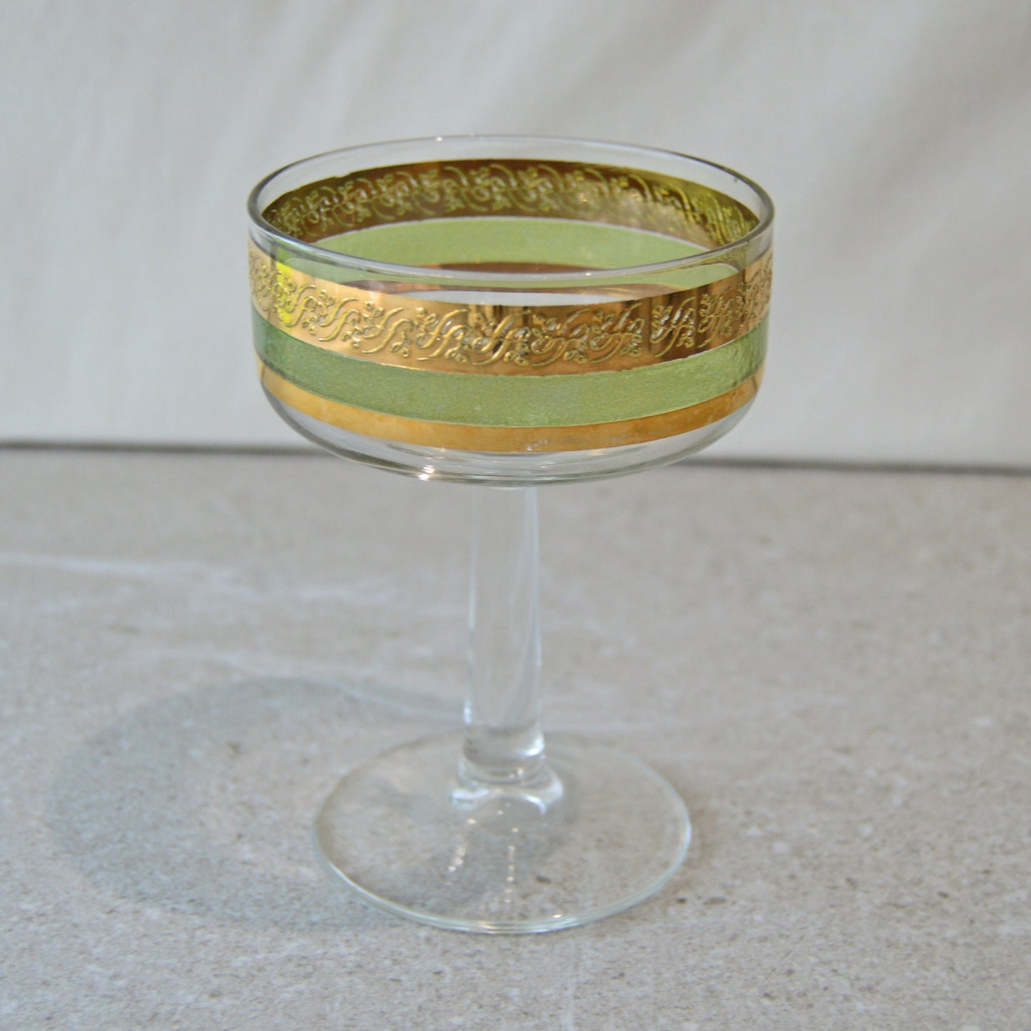 Vintage Starlyte Green & Gold Scroll Coupes, set of 6 (1960s)
