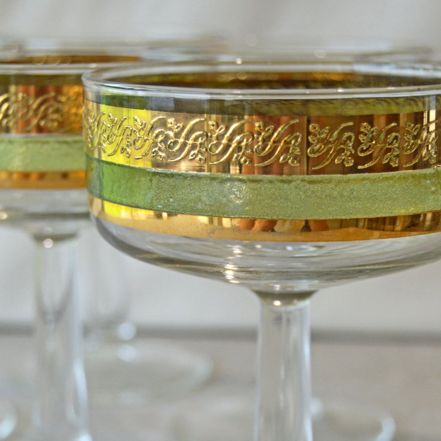 Vintage Starlyte Green & Gold Scroll Coupes, set of 6 (1960s)