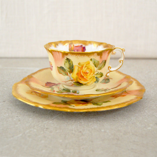 Vintage Bone China Rose Hammersely & Co Teacup, Saucer & Plate Set (China, 1970s)